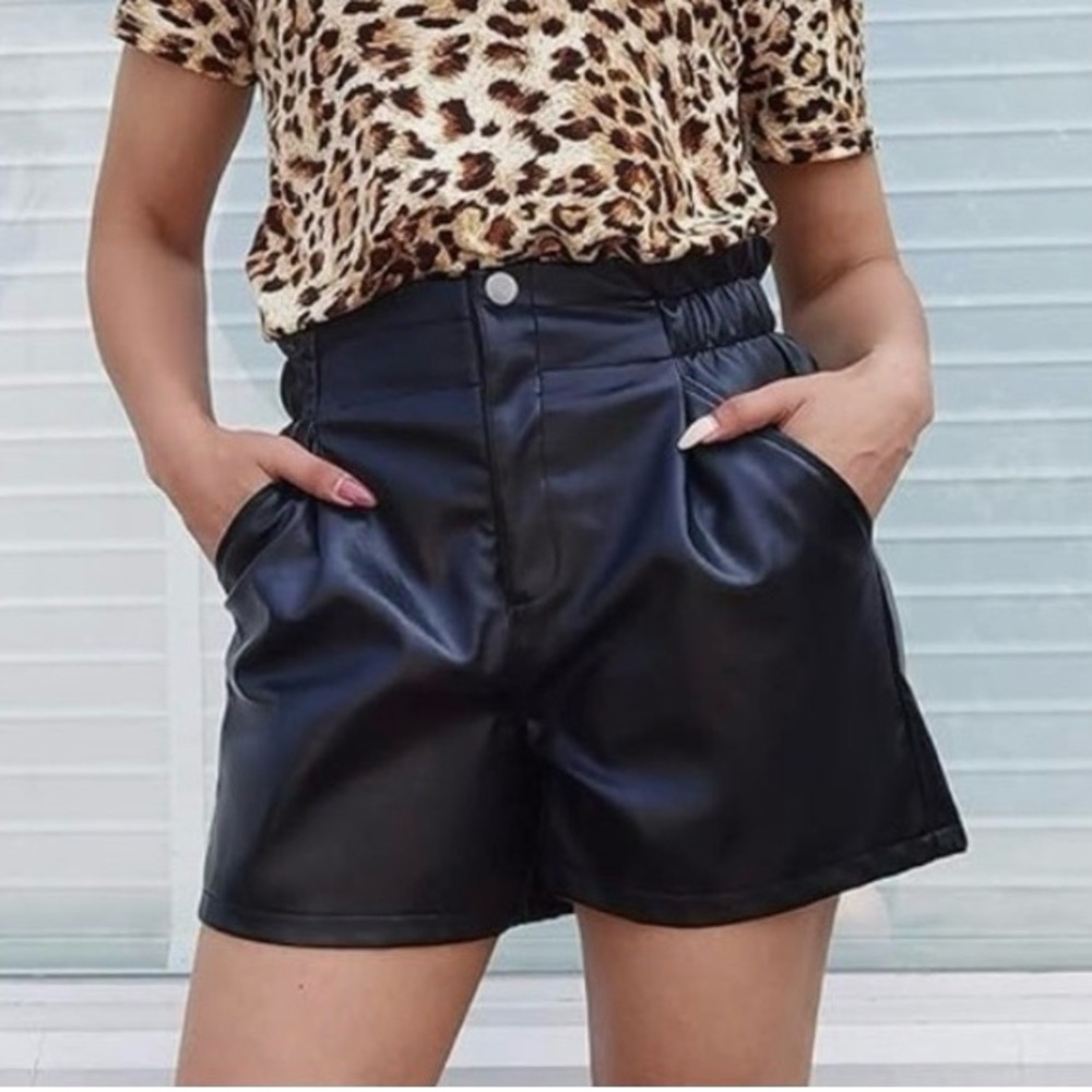 Black Faux Leather Women's Shorts by Ramisu.  Medium